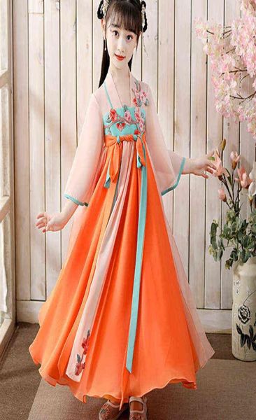 11 12 13 14 15 anos crianças traje antigo hanfu menina verão primavera vestido de fadas tang chinês tradicional crianças palco vestido folclórico g128661162