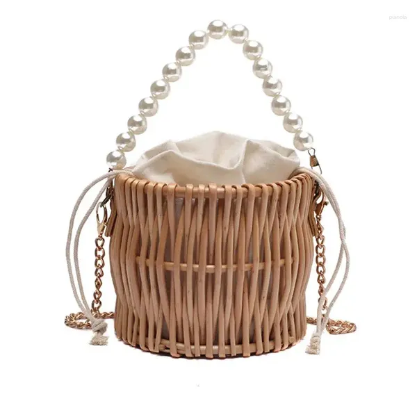 Schultertaschen Damen Damen Umhängetasche Rattan Eimertasche Tote Geldbörse Handtasche Messenger Satchel