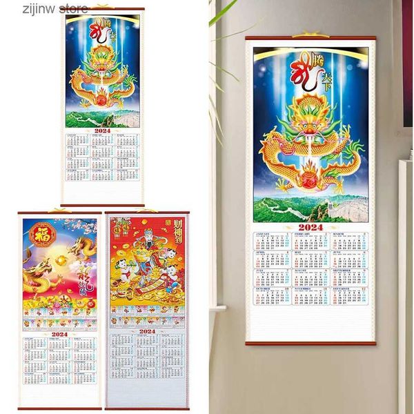 Календарь 2024 Дракон Календарь Планировщик Китайский Зодиак Подвесной Свиток Календарь Настенный Большой Новогодний Календарь 30x12,52 дюйма Y240322