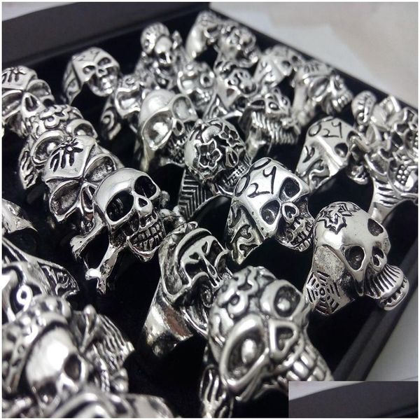 Bandringe Großhandel BK Lot 100 Stück Stile Top Mix Skl Skeleton Schmuck Herren Geschenk Partybevorzugung Männer Biker Mann Brandneu Drop Del Dhgarden Dhidr