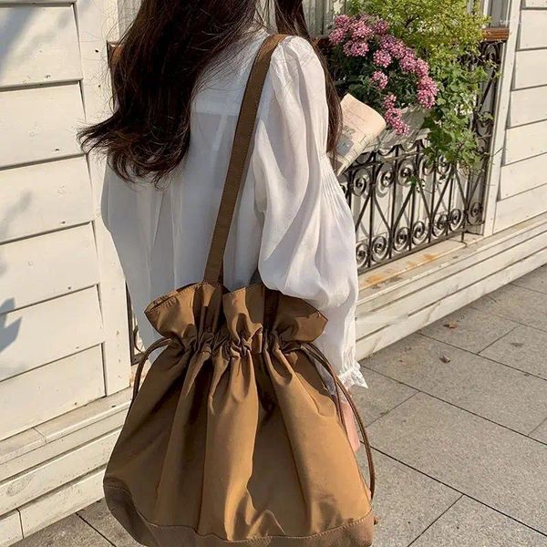 Marsupi Foufurieux Donna Oxford Spalla Borsa a mano in tessuto con design arricciato e coulisse di grande capacità Tote Borsa grande ecologica per ragazze