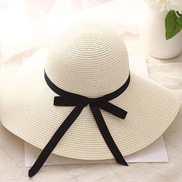 Cappellini da baseball Cappello a berretto largo da donna Floppy Summer Beach da donna in paglia con visiera pieghevole da sole