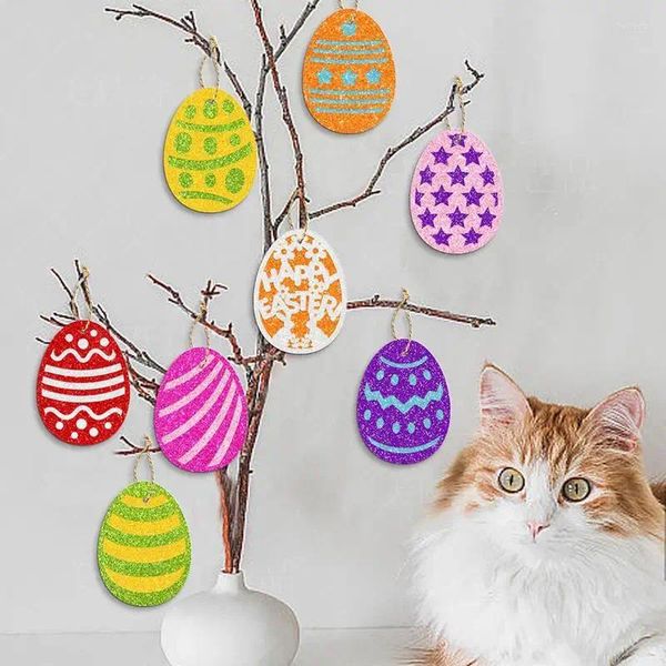 Decorazione per feste Uova di Pasqua Ornamenti Pendenti per uova Appendere Tag Albero con motivo colorato per porta a muro del camino