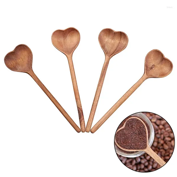 Cucchiai Cucchiaio a forma di cuore Amore Servire in legno Mescolando Cena Bevanda Zuppa Dessert Caffè Cottura Cucchiaini da tè in legno