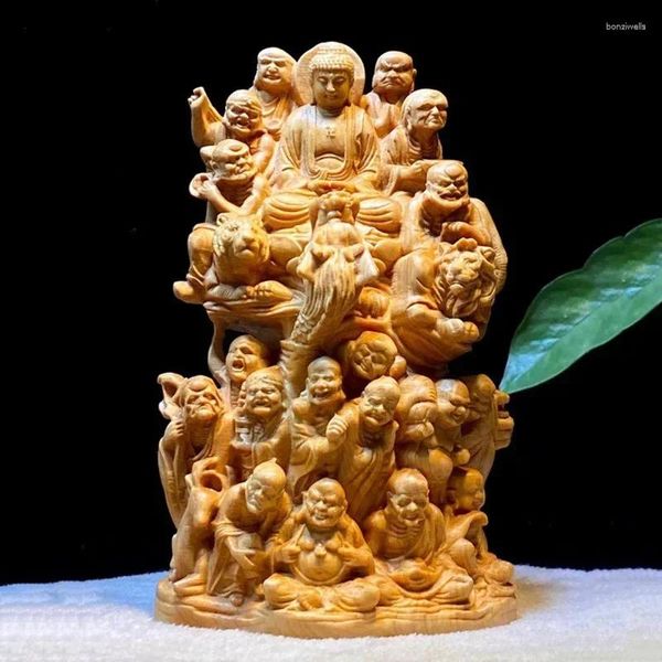 Dekorative Figuren Thuja Holzschnitzerei Achtzehn Arhat Buddha Dekor Tathagata Wohnzimmer Charakter Heimeinrichtung Skulpturen