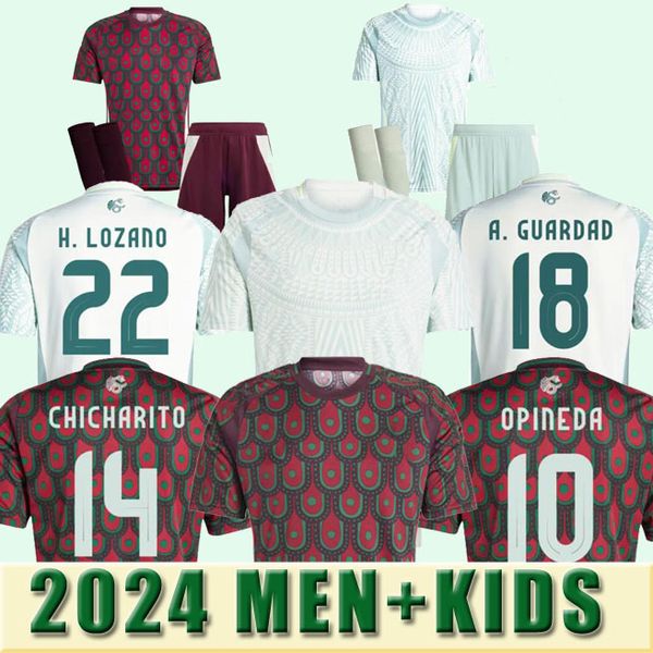 S-4xl Mexico 2024 Copa America Raul Chicharito Maglie da calcio Opineda Lozano dos Santos 24 25 H.Lozano Men Kids Kids Football Shirts Uniforms Fan Player Version