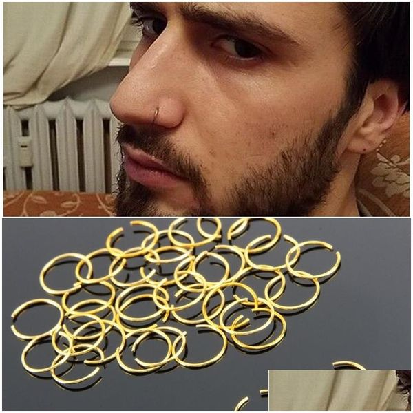 Burun Halkaları Saplamalar 20pcs/Paket Mticolor Altın Küçük Yüzük Paslanmaz Çelik Açık Piercing Septum Dudak Küpe Kıkırdak Takı Damlası DH23B