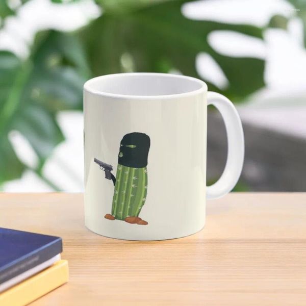 Tazze Cactus Humor Divertente Pistola ad acquerello Mani in alto Tazza da caffè Tazzine da caffè da viaggio per tè termico