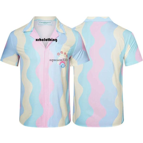 Casa Blanca T-Shirt Neues hochwertiges Casablanca Creme Shell Neon Rainbow Dream Seiden-Hawaii-Kurzarmhemd