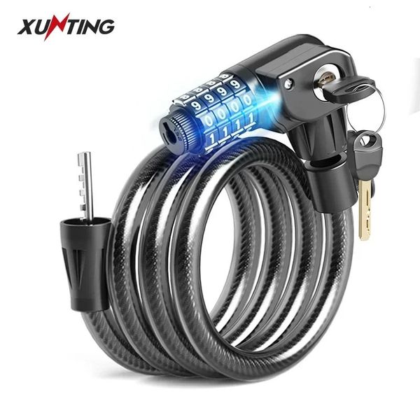 Xunting Bike Lock Гибкий и легкий велосипедный замок с комбинацией и 2 ключами, подходящий для всех типов велосипедов 240318