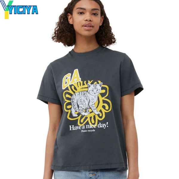 YICIYA GAN T-shirt di marca nuovi vestiti y2k crop top moda donna Cat Stampa o-collo T-shirt a maniche corte camicie e camicette