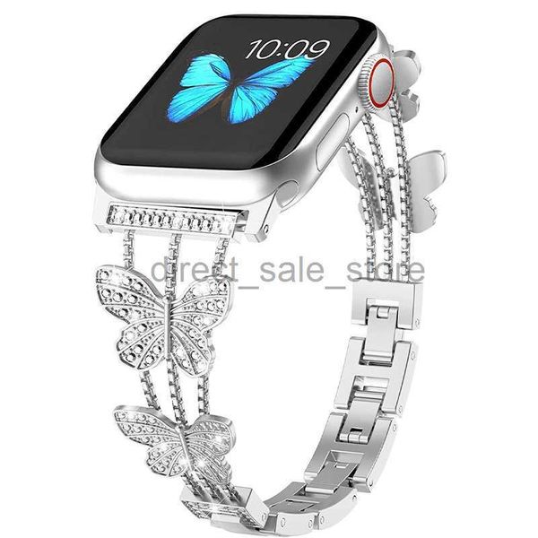 Apple Watch Band 42mm 38mm 41mm 44mm 45mm 49mm Iwatch 6 5 4 3 2 Yeni Küçük Kelebek Metal Kakma Elmas Kayışı