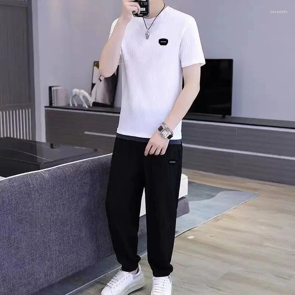 Tute da uomo Abbigliamento per uomo Pantaloni grigi Set Abbigliamento sportivo T-shirt maschile Top da jogging Tuta da palestra 2 pezzi Completo Tute sportive Elegante