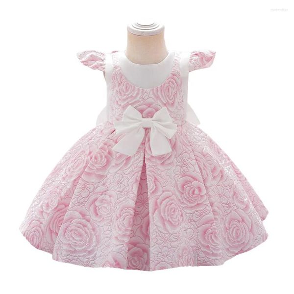 Kız Elbiseler Bebek 1. Doğum Günü Hediye Elbise Bebek Toddler Bow Bridemaid Promes Prenses Doğum Vaftiz Gown Vestido