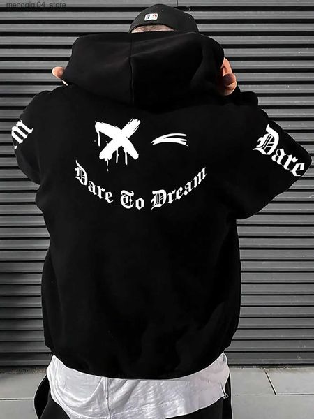 Erkek Hoodies Sweatshirts Cesaret Git Rüya Sanat Kelimeleri Baskılı Erkek Sokak Polar Giyim Erkek Hip Hop Sonbahar Kazak Sokak Giyim Yeni Q240322