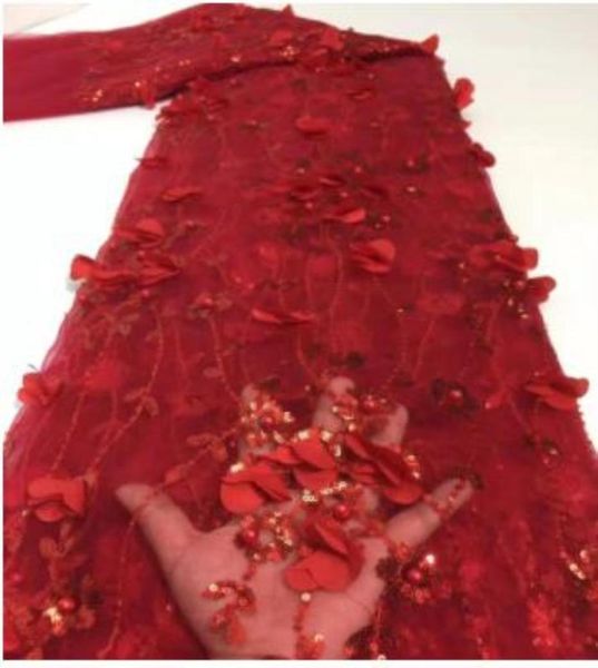 Одежда Одежда Африканская Ткань 3D Цветочная Аппликация Бусины Блестки Французское Сетчатое Кружево Для Свадьбы J3Dow8084193