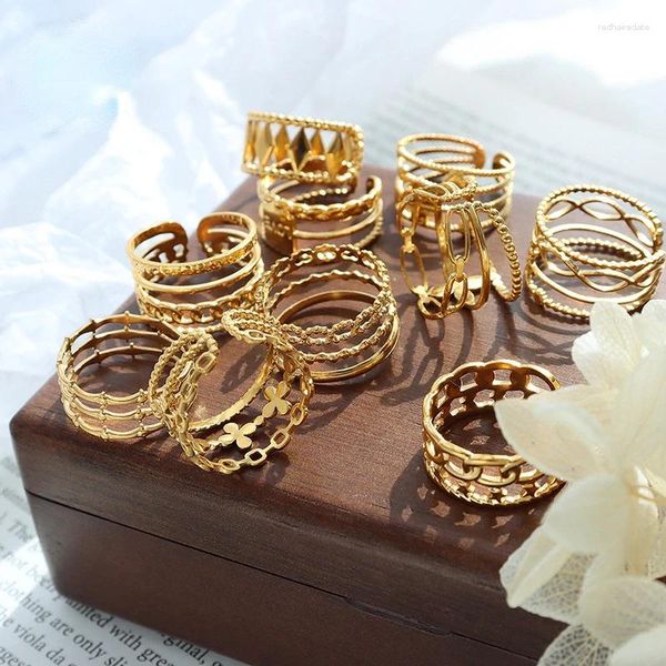 Fedi nuziali geometriche cave in acciaio inossidabile regolabili per donna ragazza coreana semplice set regalo anello gioielli di design di lusso