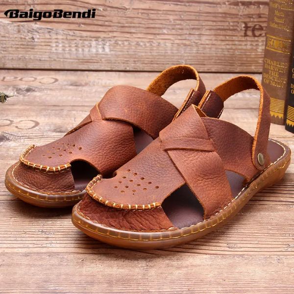 Sandali Nuova estate Sandals chiusa Sandali Maturi Abbigliamento in pelle piena in due modi in due modi in cui uomo d'affari SCARPE Non slip TPR Suola