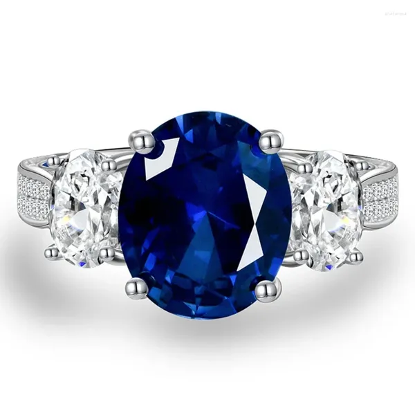 Küme Halkaları Modelleri 925 STERLING Silveroval 5Ct Safir Yüksek Karbon Elmas Taş Düğün Nişanları Kadınlar İçin Güzel Takı Yüzüğü