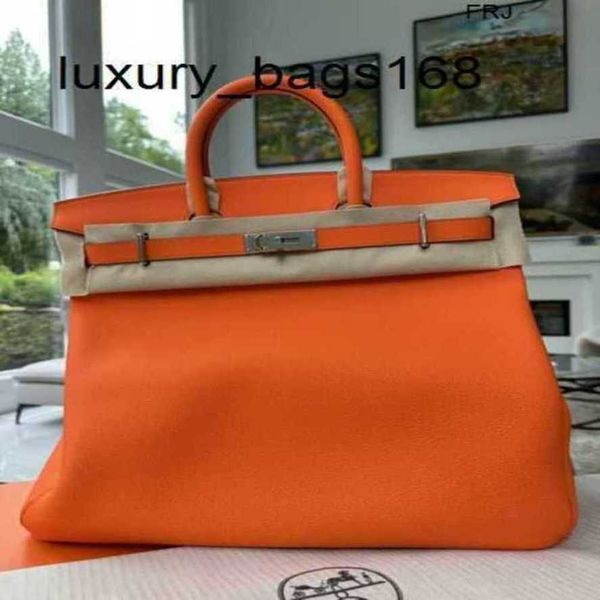 Bolsa tote 40cm bolsas masculinas de grande capacidade personalizada edição limitada 40 togo couro boi laranja novo witbox muito raro em julho de 2024 tem logotipo f