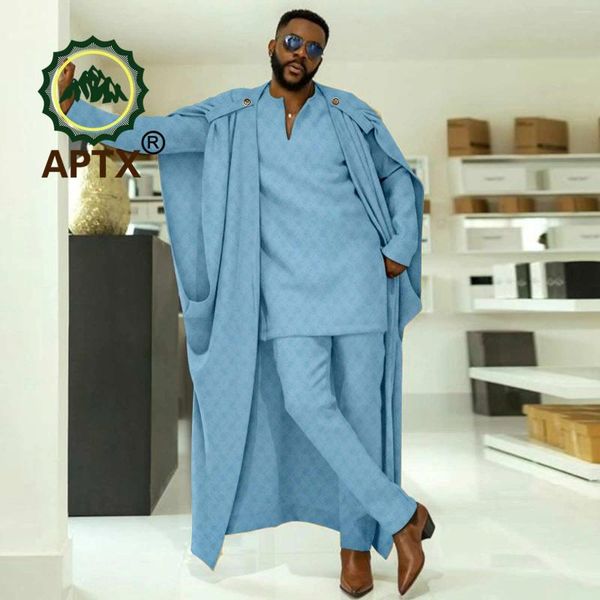 Erkekler Trailsits Erkekler İçin Afrika Kıyafetleri Düğün Takım Kıyafetler Uzun Cape Gömlek Pantolon 3 Parça Set Akşam Partisi Elbise 2416029