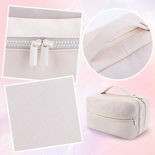 Sacos cosméticos PU Couro Bolsa Fechamento com zíper de grande capacidade fofo para mulheres e meninas