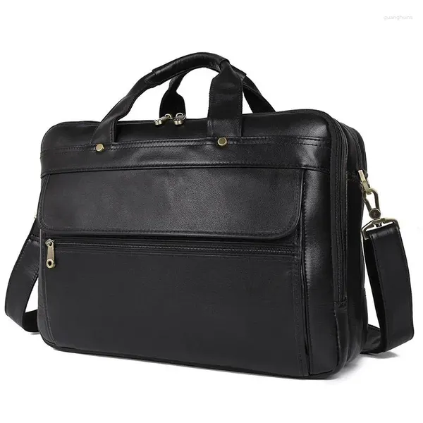 Bolsa Nesitu Preto Cinza Café Vintage Pasta de Couro Genuíno 15.6 '' Laptop Homens Messenger Bags Viagem de Negócios M7146