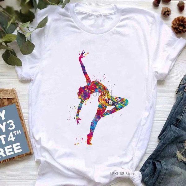 T-shirt da donna Acquerello Lyrical Dance Music Dancer T-shirt con stampa grafica T-shirt da donna divertente T-shirt da donna Cavai Abbigliamento T-shirt da donna 240322