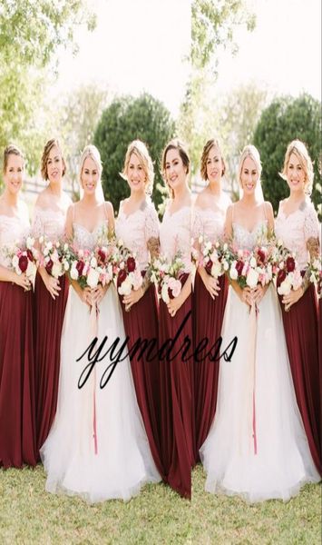 Дешевые деревенские платья подружки невесты 2019 года с драгоценными камнями и рукавами длиной до пола, длинные шифоновые пляжные свадебные платья для гостей1132790