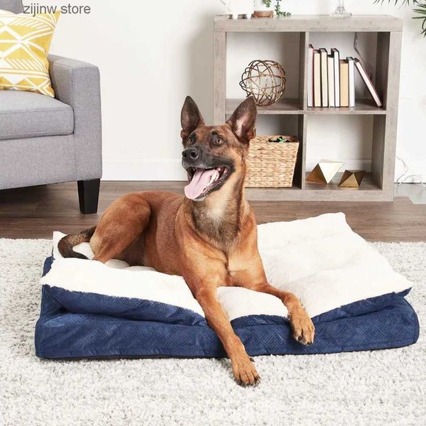 Canis canetas casa de cachorro tapete de cachorro cobertor de grandes dimensões ortodôntico cama de cachorro azul marinho tapete de pelúcia para animais de estimação Y240322