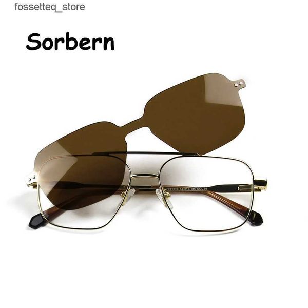 Sonnenbrille, schwarze rechteckige Sonnenbrille, polarisierter Magnet-Brillenrahmen mit Clip-on-Sonnenbrille für Männer und Frauen, kurzsichtige magnetische Sonnenbrille L240322