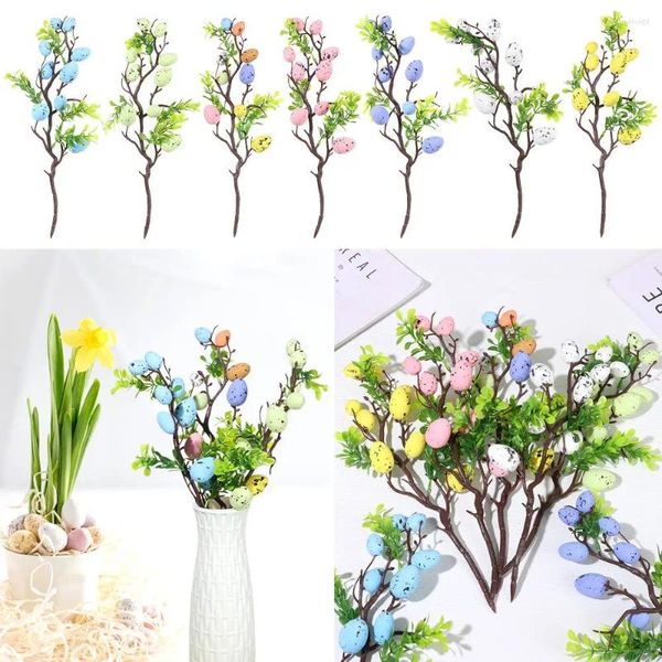 Dekorative Blumen 35 cm Osterei Ast bunte Malerei Schaum Blume gefälschte Pflanze DIY Dekoration Hochzeit Festival Party Vase Dekor