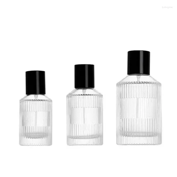 Bottiglie di stoccaggio Fiale di riempimento a crimpare in vetro trasparente spesso Coperchio nero Vuoto 30 ml 50 ml 100 ml 5 pezzi Confezione cosmetica rotonda portatile Profumo spray