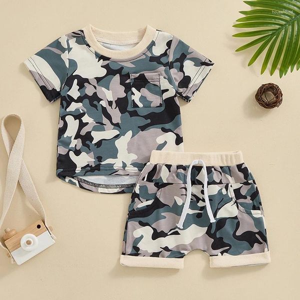 Conjuntos de roupas verão nascido bebê meninos roupas camuflagem impressão manga curta camisetas topos cintura alta shorts casuais fatos de treino