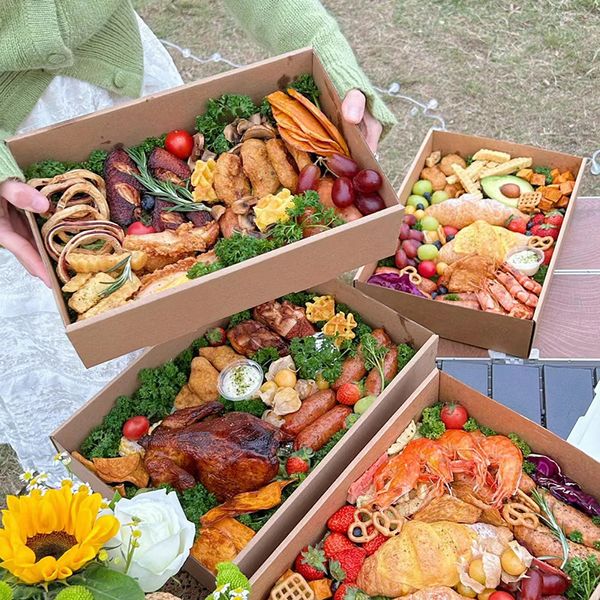 Kraft kağıt ikindi çay piknik kutusu bahar gezisi gıda tiramisu kutusu bento ambalaj kutusu Noel hediye kutuları pencere ekranı lx6407