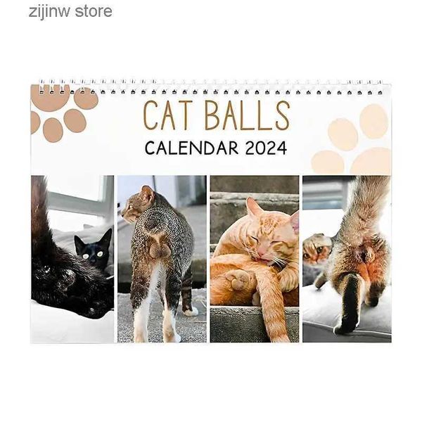 Calendário Botão Gato Calendário Divertido Botão Gato Calendário 12 meses Cat Balls Calendário 2024 Pequeno Escritório Mesa Quarto Sala de Estar Aprendizagem Y240322