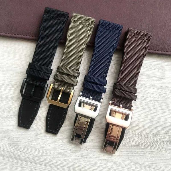 Altri orologi Cinturini per orologi Nuovo 20mm 21mm 22mm Cinturino per orologio verde blu fronte nero per IWC Big Pilot Portoghese Mark 18 17 Braccialetti con cinturino in tela di nylon J240321