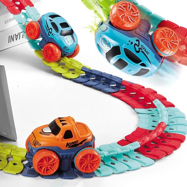 Pista variabile per bambini con set da corsa per auto da corsa a LED Ferrovia flessibile assemblata Regalo a rulli per giocattolo ragazzo 314 anni 240313