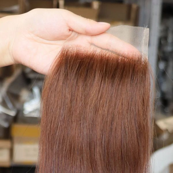 Perucas no atacado Cabelo humano virgem 4x4 encerramento de renda transparente renda de seda reta Ombre Brown Fechamento marrom