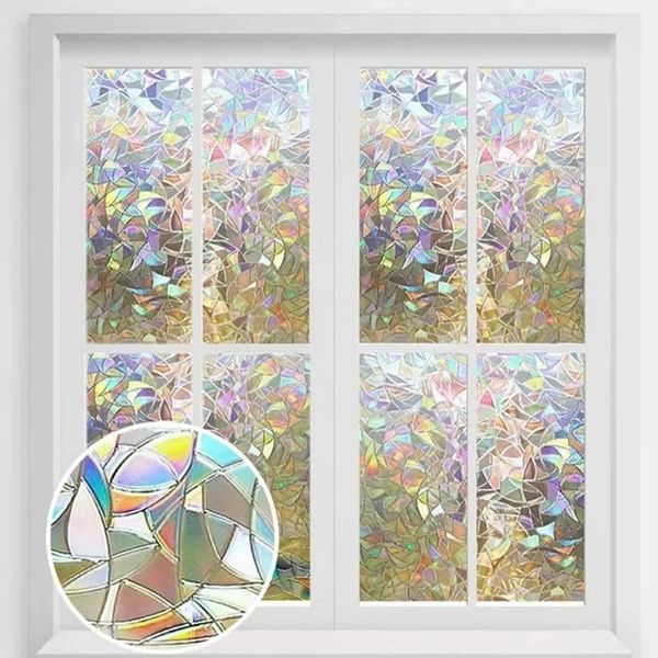 3D-Buntglas-Fensterfolie, Fensteraufkleber, DIY-Sonnenfänger, Wandaufkleber, selbstklebende Folie, transparent, 240322