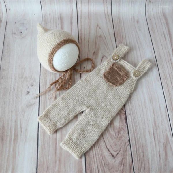 Kleidungssets Elf Beige Born Strampler Pography Gestricktes Baby-Jungen-Outfit Vintage-Hut-Overall, Motorhaube und Overall