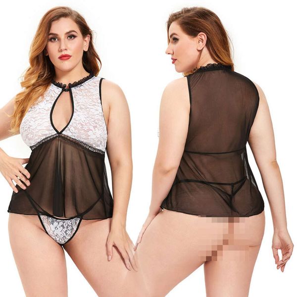 Eğlenceli iç çamaşırı tombul mm şişman bayan eğlenceli pijama seksi yarı şeffaf dantel xl-5xl 374055