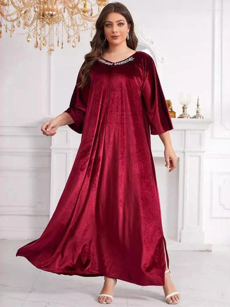 Ethnische Kleidung 2024 Abaya Muslimische Frau Dubai Luxus Samt Langarm Kleider Hochzeit Party Abendkleid Islamische Robe Femme Musulmane