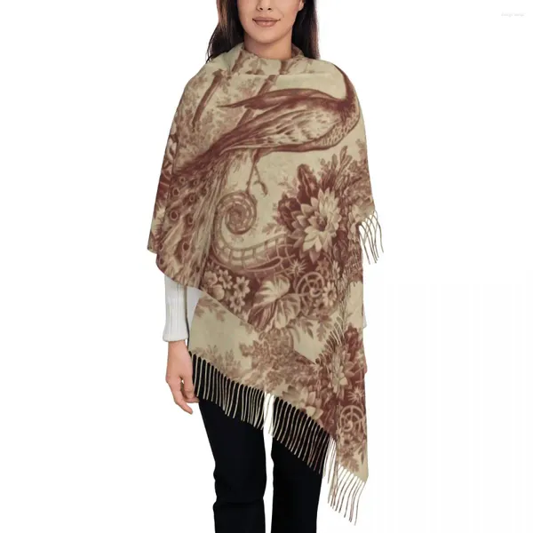 Lenços Antigo Pavão Francês Toile Textura Tassel Scarf Mulheres Soft Shawl Envoltório Senhoras Inverno Outono