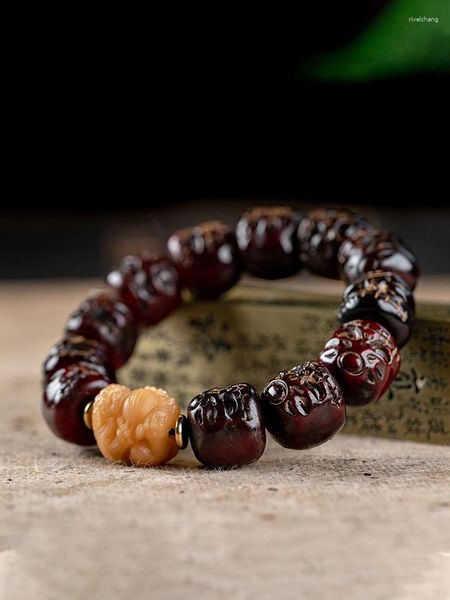 Collana orecchini set braccialetto tibetano con corno rosso inciso Ah rosario da uomo opaco messo pezzo perline di Buddha personalità mano femminile