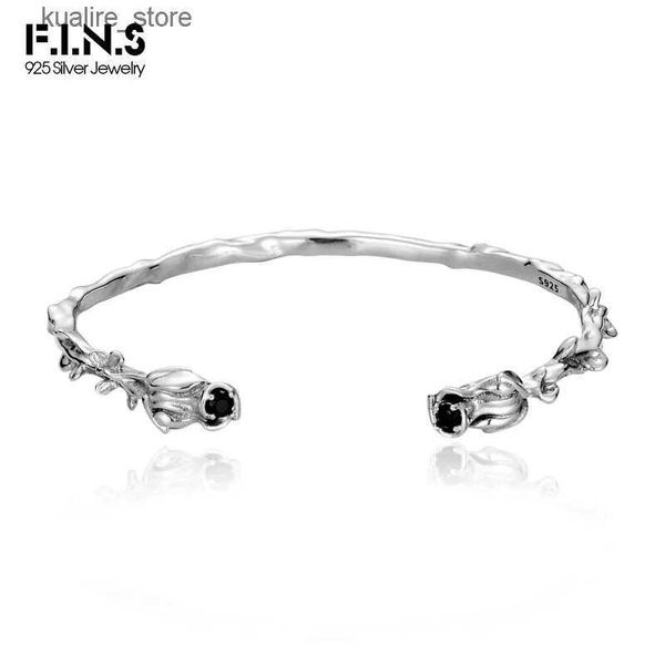 Charm Armbänder F.I.N.S Original Koreanischer Stil S925 Sterling Silber Schwarz Rose Zirkonia Armreif Mode Retro Knospe Offene Hand Feiner Schmuck L240322