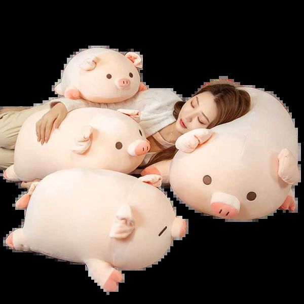 Animais de pelúcia recheados 40 ~ 80cm Squishy BOBO Pig Boneca Brinquedo de pelúcia recheado de algodão rosa piggy plushie deitado gordo peluche meninos meninas apaziguando presente l240322