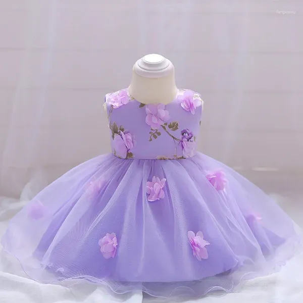 Платья для девочек, платье принцессы с цветочным узором для малышей, кружевная пачка, свадебная вечеринка, выпускной, платье ручной работы для дня рождения, крещения