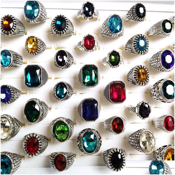 Anello solitario Bk Lotti 30 Pz Mti-Styles Mix Big Zircon Stone Sier Anelli per le donne Vintage Mens Luxury Antique Crystal Wholes Dhgarden Dhncv