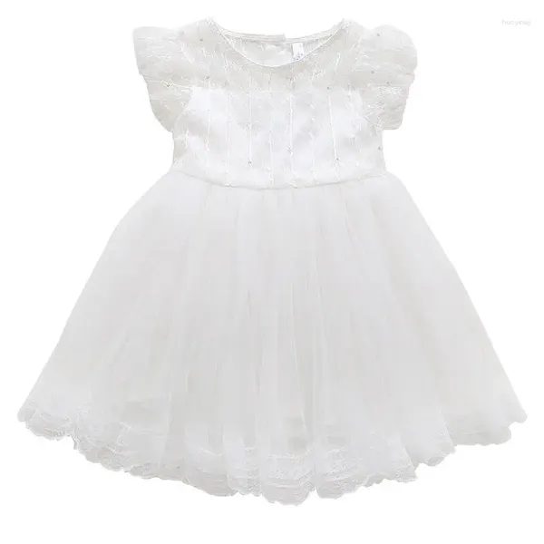 Mädchen Kleider 3-8 Jahre Mädchen Polka-Dot Kleid Weiß Sommer Spitze Schleife Ballkleid Kleidung Kinder Baby Prinzessin Kinder Weihnachtskleidung